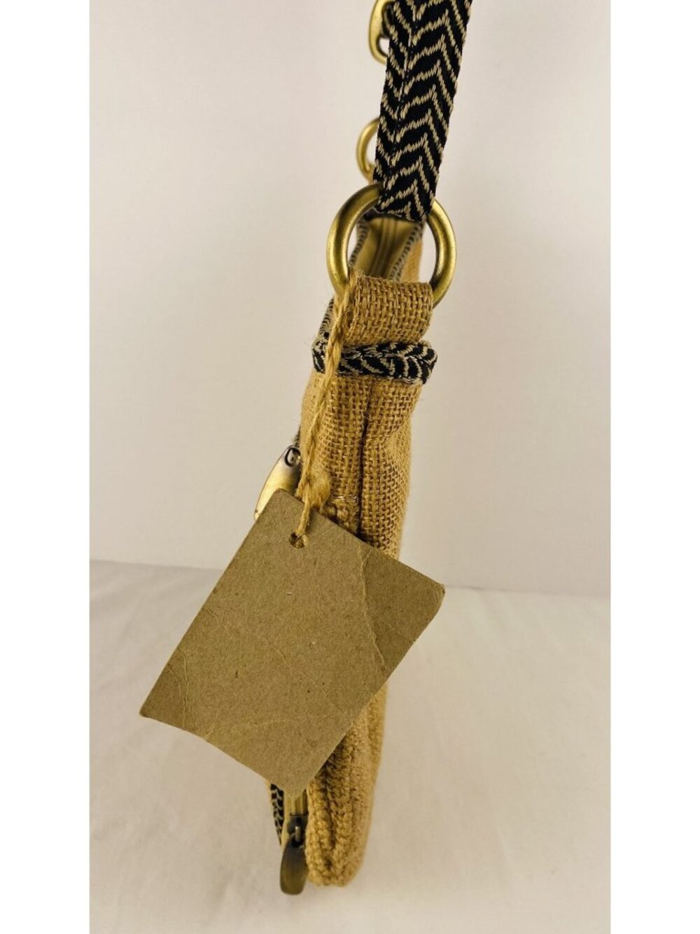 VTG NOS 70s Green Jute Crossbody Bag Chevron Strap Natural Fiber Boho Hippie - Picture 4 of 16